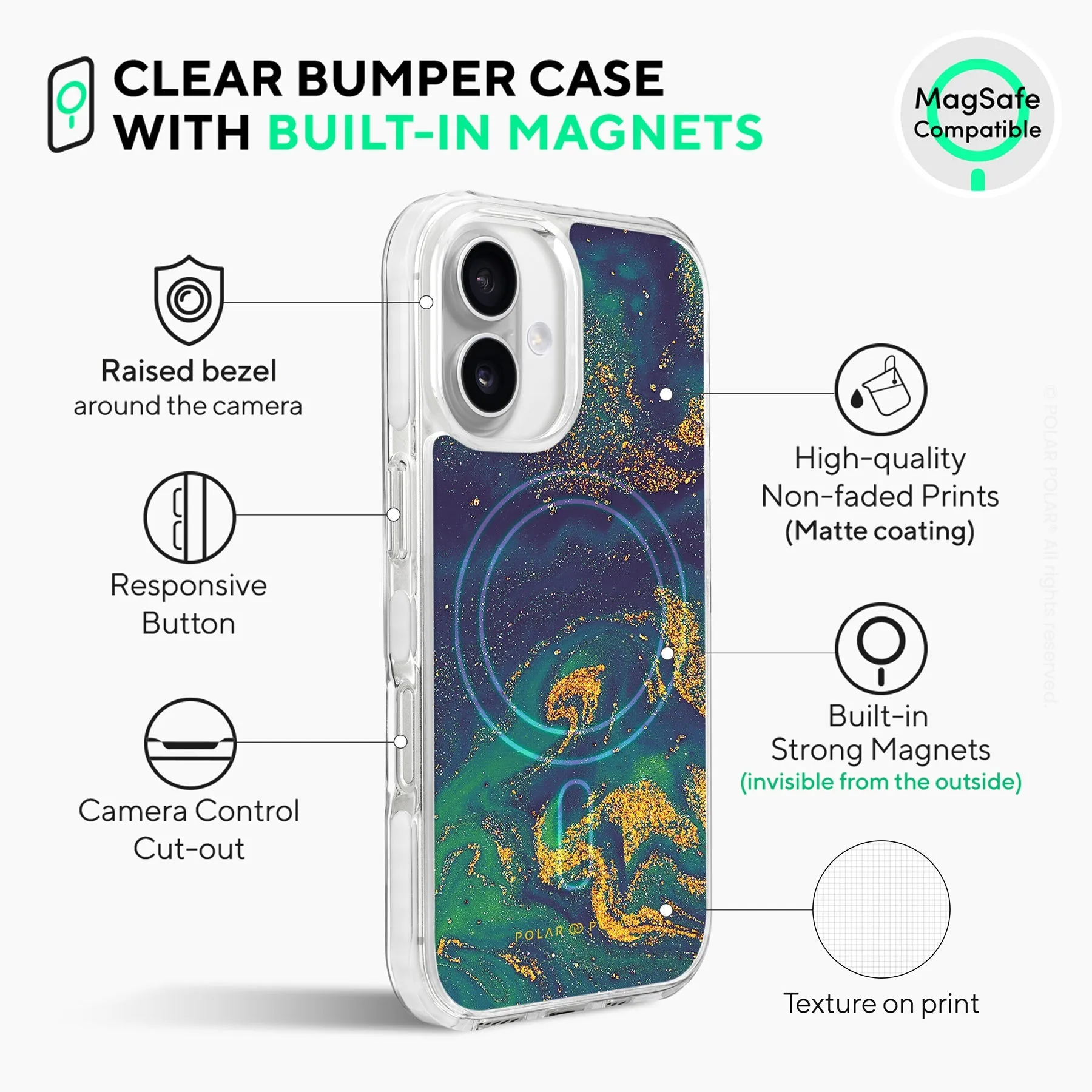 Green Night Quicksand - iPhone 16 Clear Bumper MagSafe Case