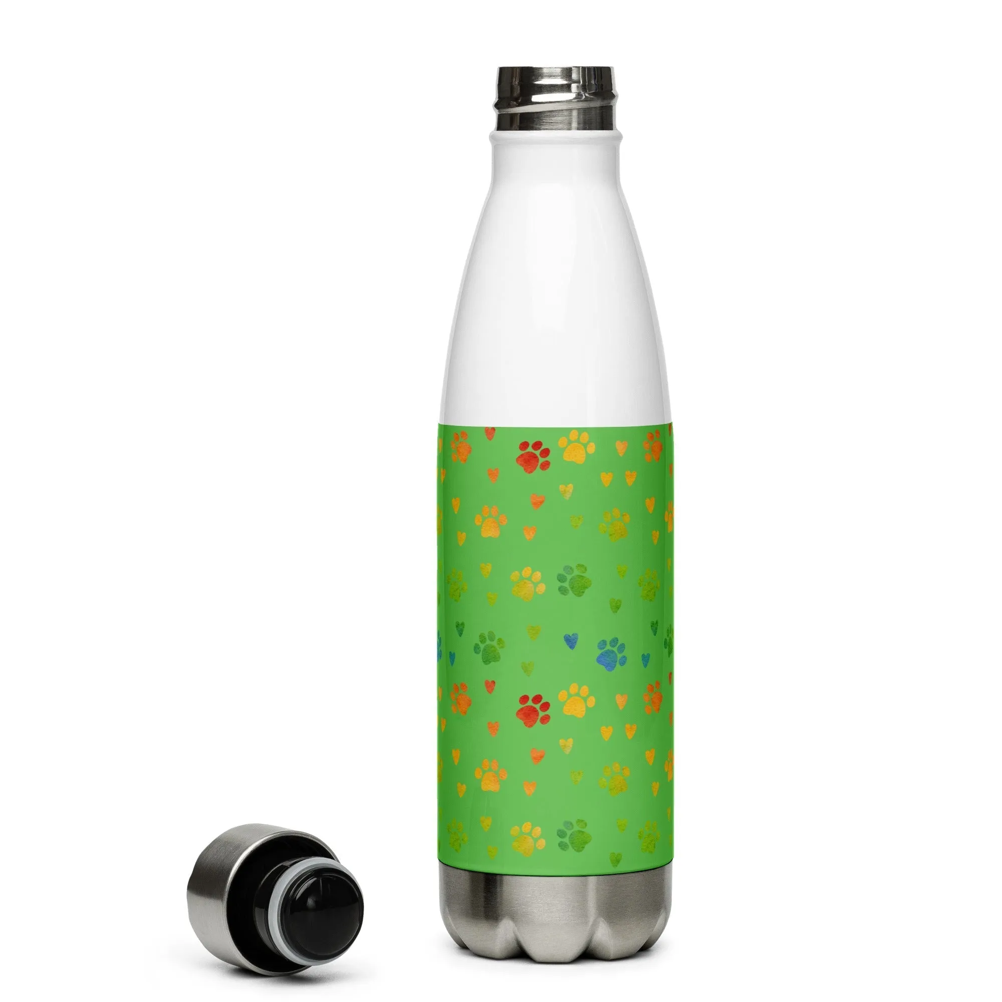 Green Paw Prints Water Bottle