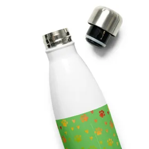 Green Paw Prints Water Bottle