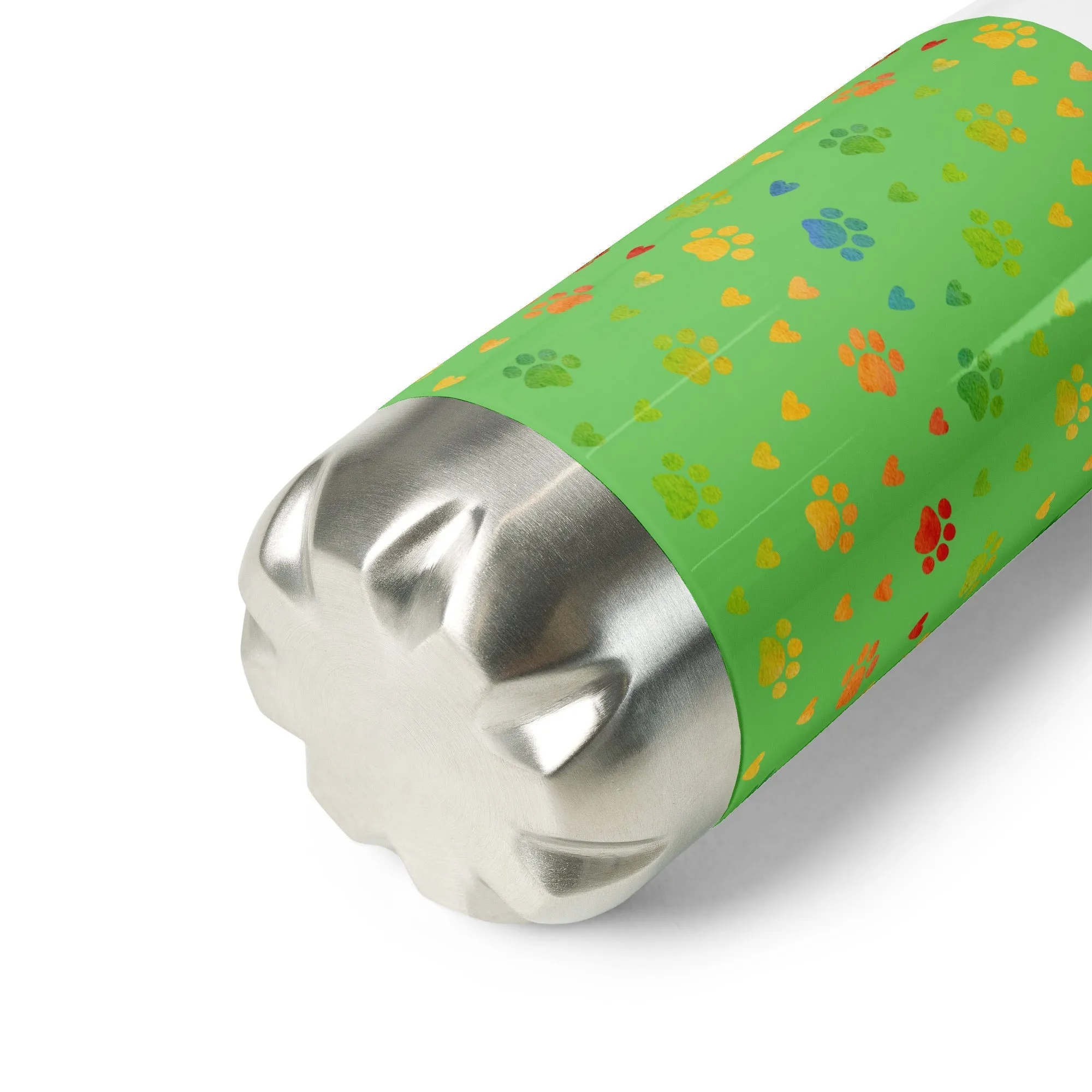 Green Paw Prints Water Bottle