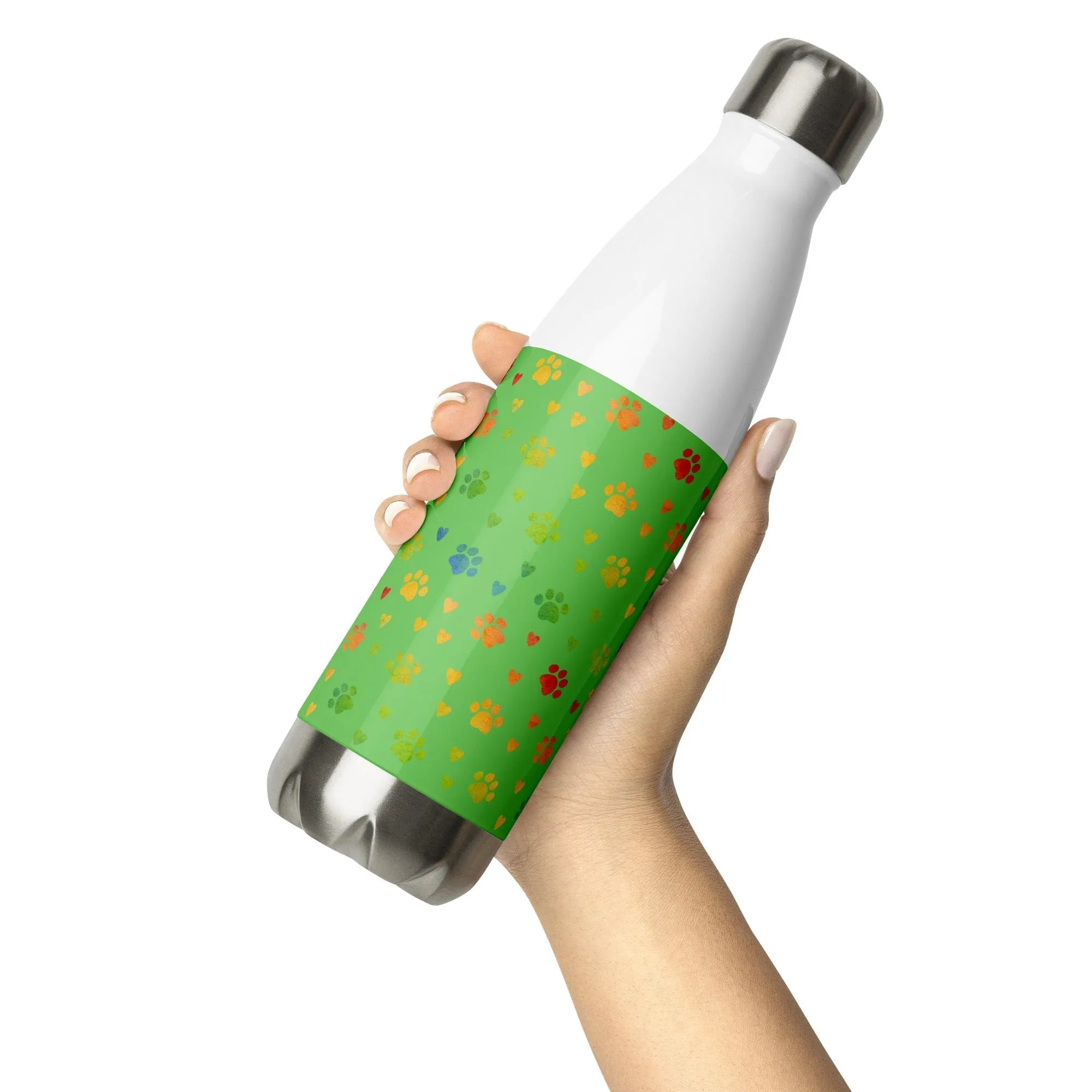 Green Paw Prints Water Bottle