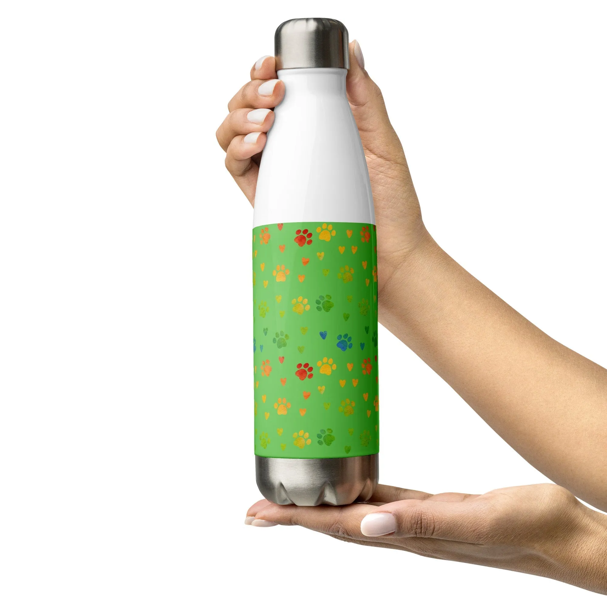 Green Paw Prints Water Bottle