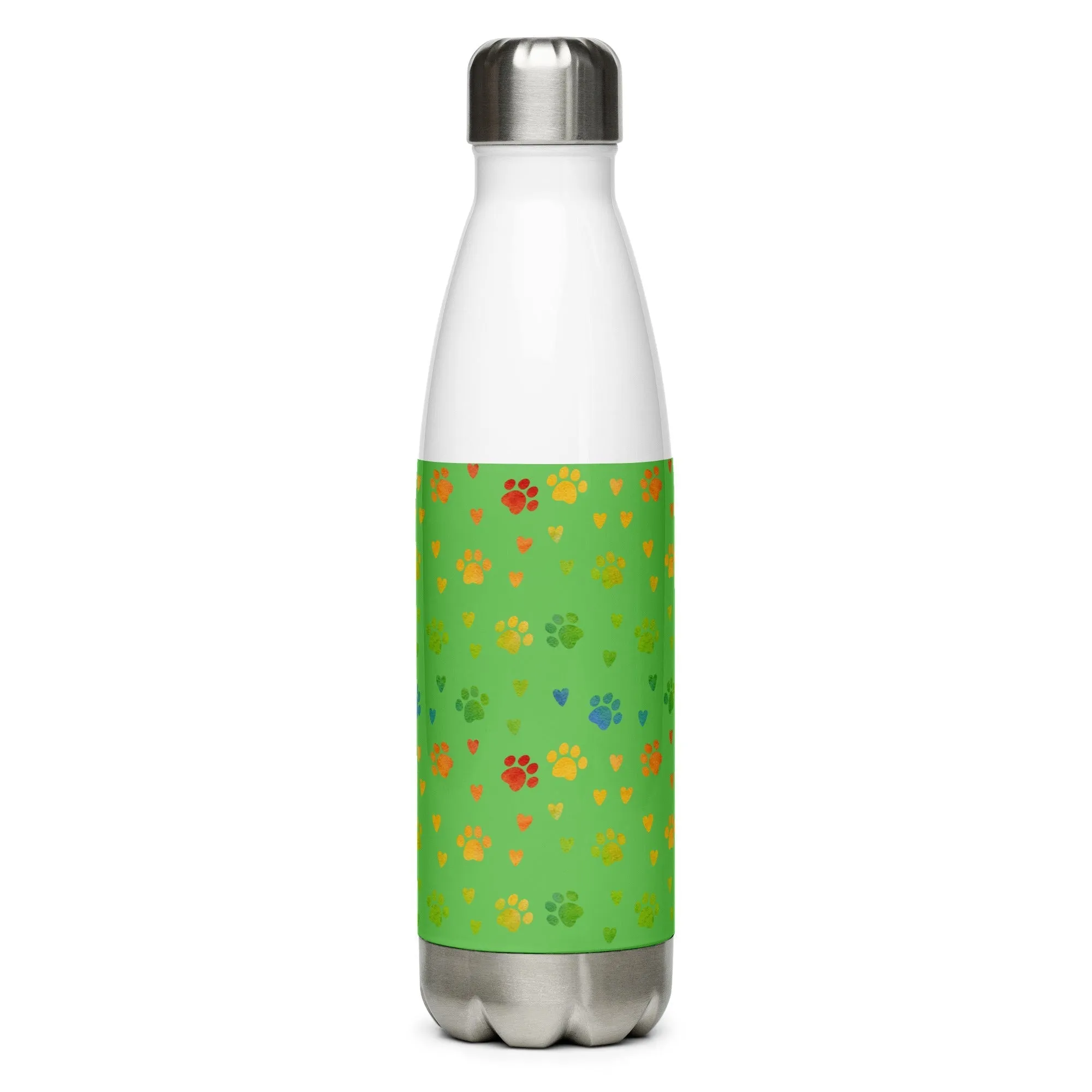 Green Paw Prints Water Bottle