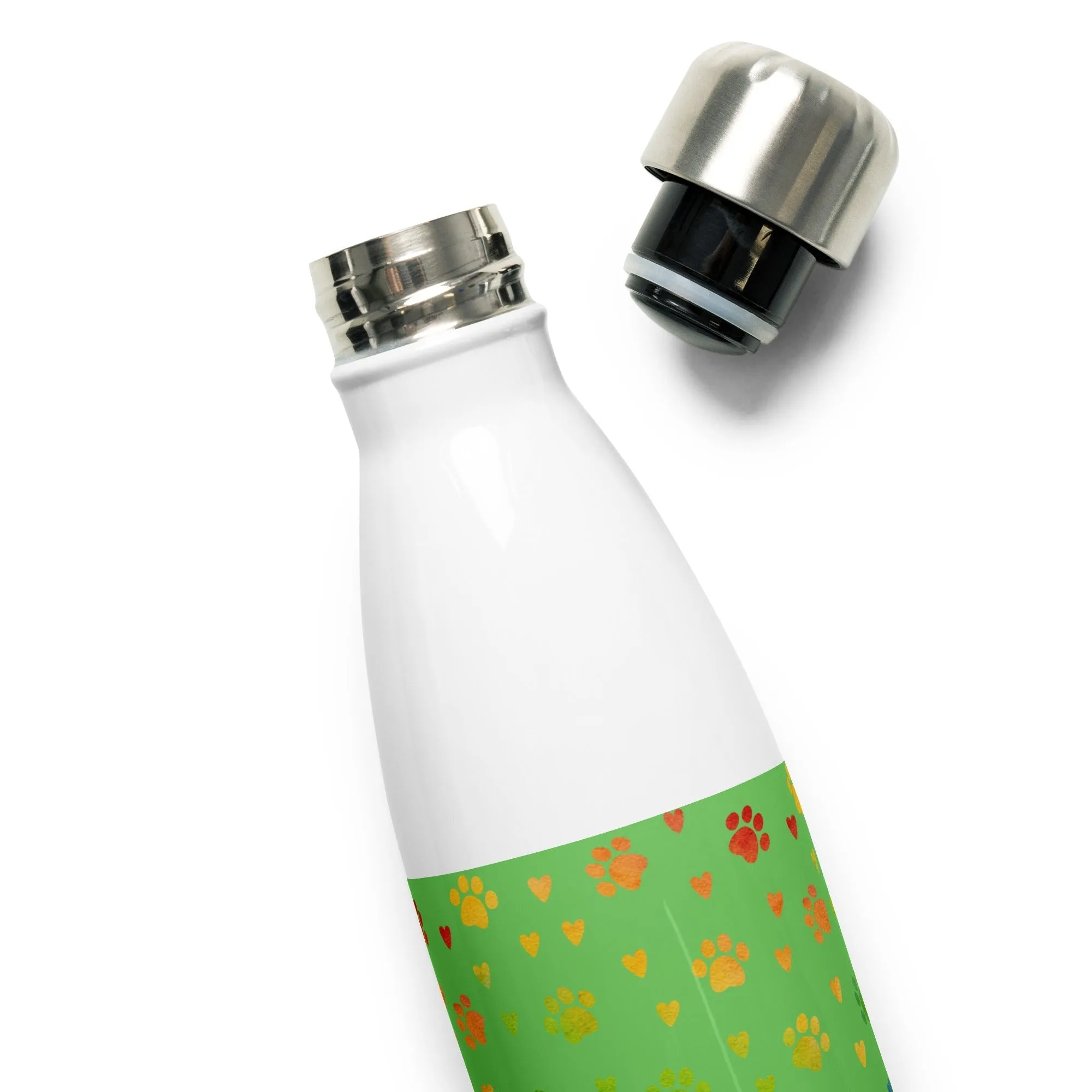 Green Paw Prints Water Bottle