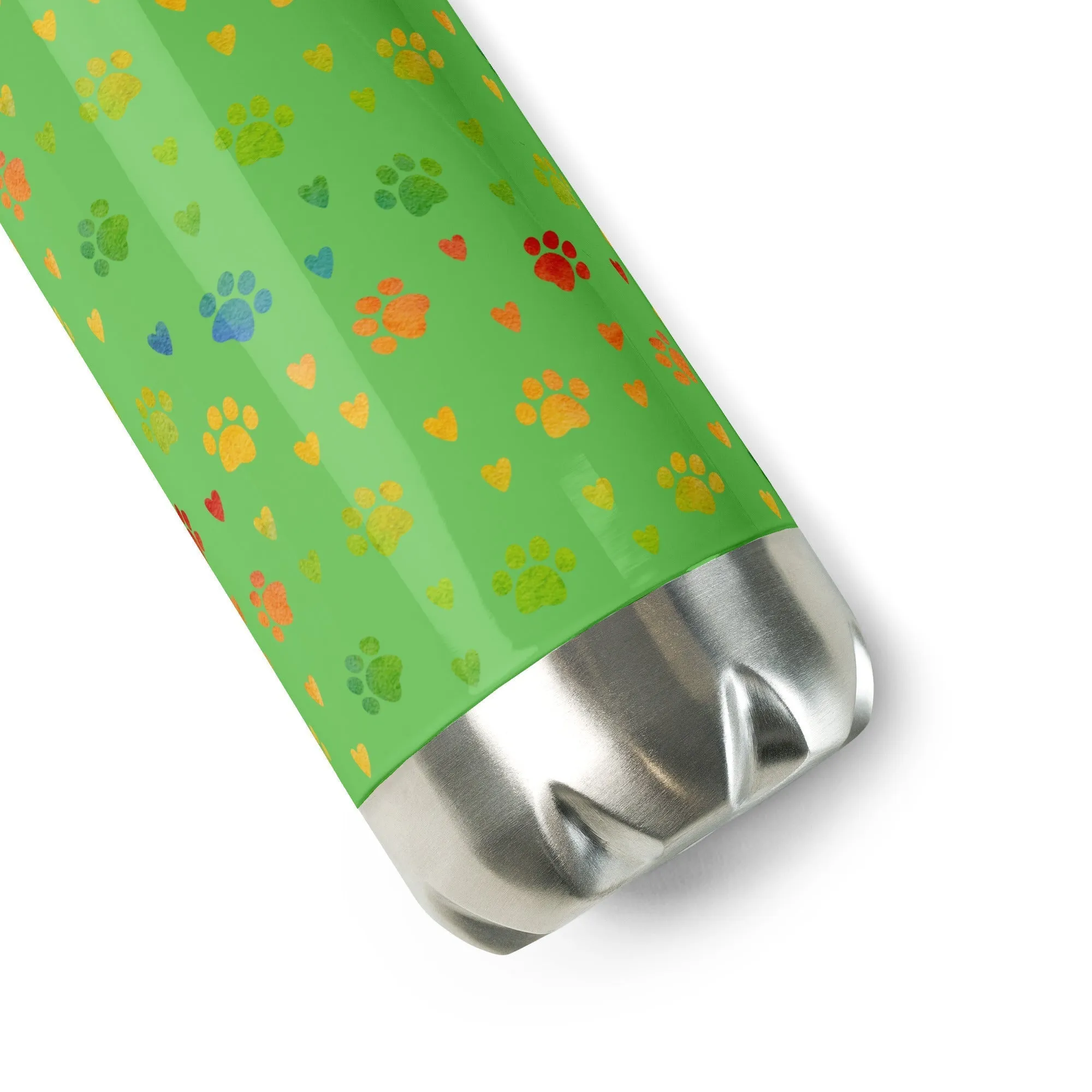 Green Paw Prints Water Bottle