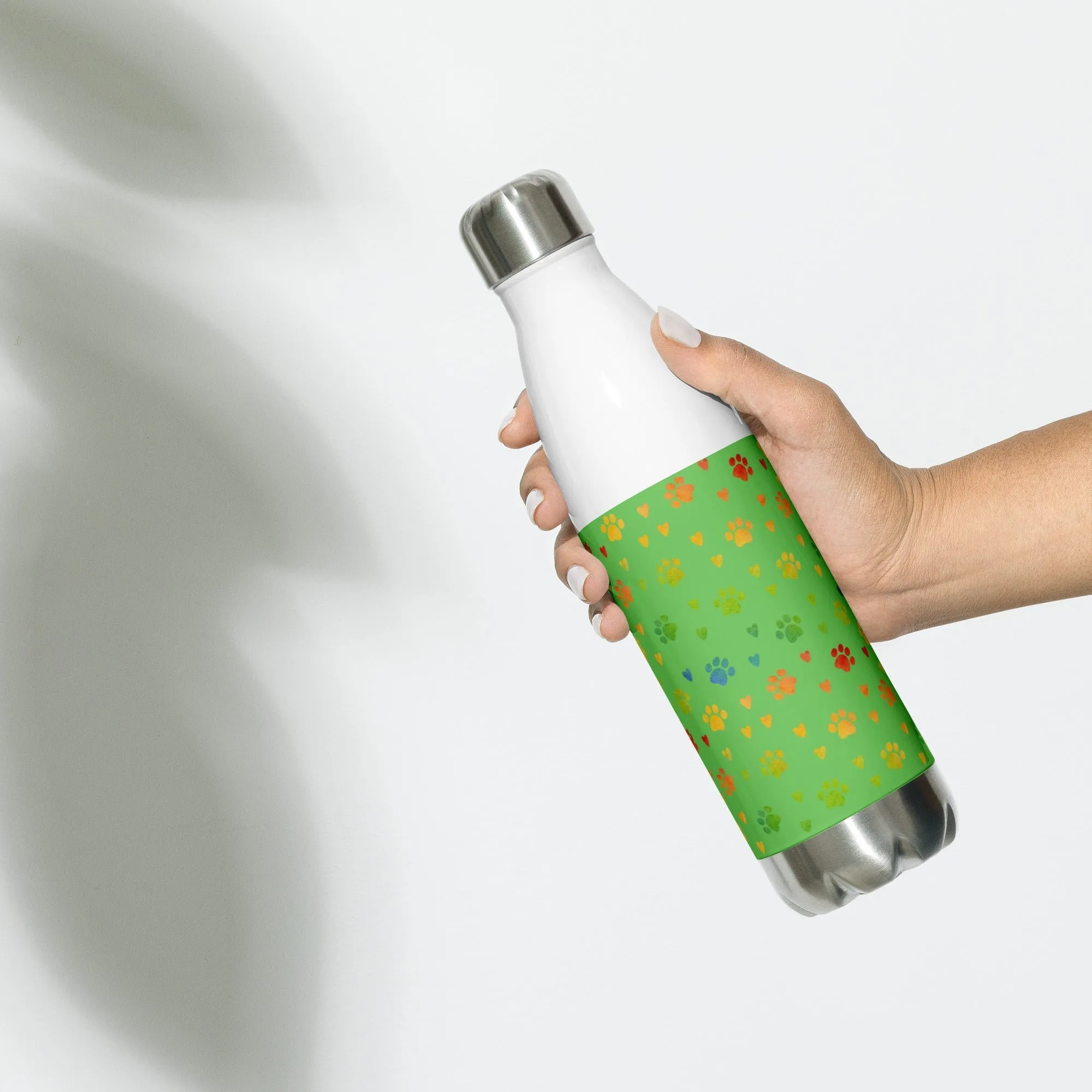 Green Paw Prints Water Bottle