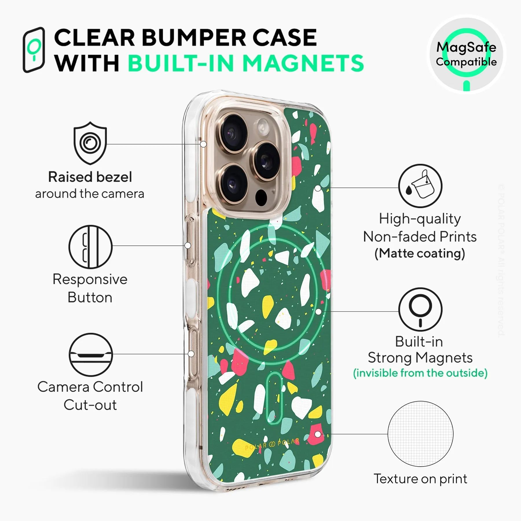 Greenfield Terrazzo - iPhone 16 Pro Max Clear Bumper MagSafe Case