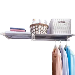 Hershii Closet Tension Shelf Expandable Telescopic Rod Heavy Duty Clothes Hanging Rail Adjustable DIY Storage Organizer Shoe Rack for Garage Bathroom Kitchen Bedroom