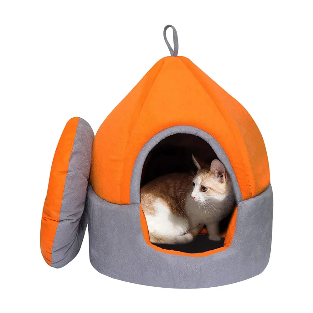 Hiputee Soft Velvet Fabric Dual Color Cat Toy Breed Dog Pet Hut Orange-Grey