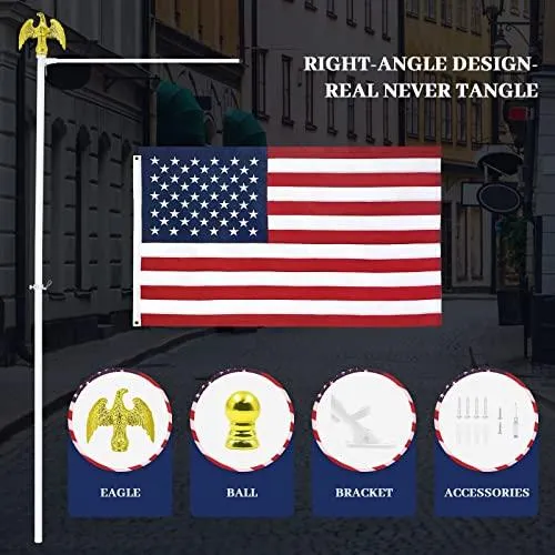 Jetlifee American Flag Kit, Including 100% Polyester US Flag, 6 ft Aluminum No Tangle Spinning Pole and 2-Position Flag Pole Bracket for House