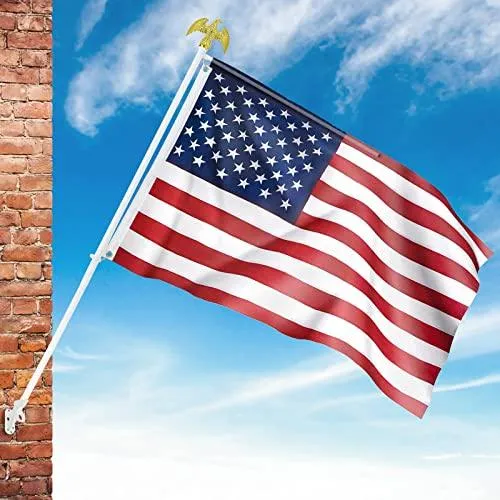Jetlifee American Flag Kit, Including 100% Polyester US Flag, 6 ft Aluminum No Tangle Spinning Pole and 2-Position Flag Pole Bracket for House