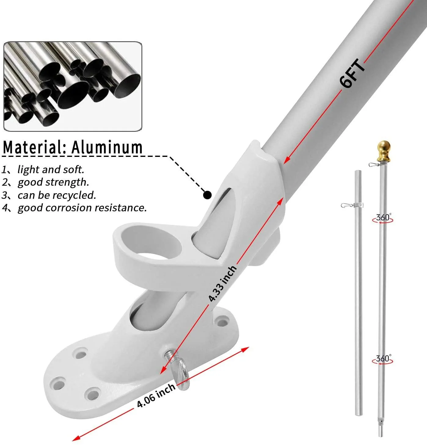 Jetlifee American Flag with 2-Position Bracket and Silver Pole Set|american flag with mounting bracket|flag pole for high winds