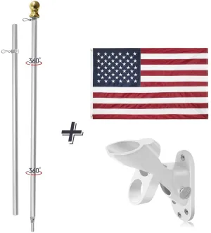 Jetlifee American Flag with 2-Position Bracket and Silver Pole Set|american flag with mounting bracket|flag pole for high winds
