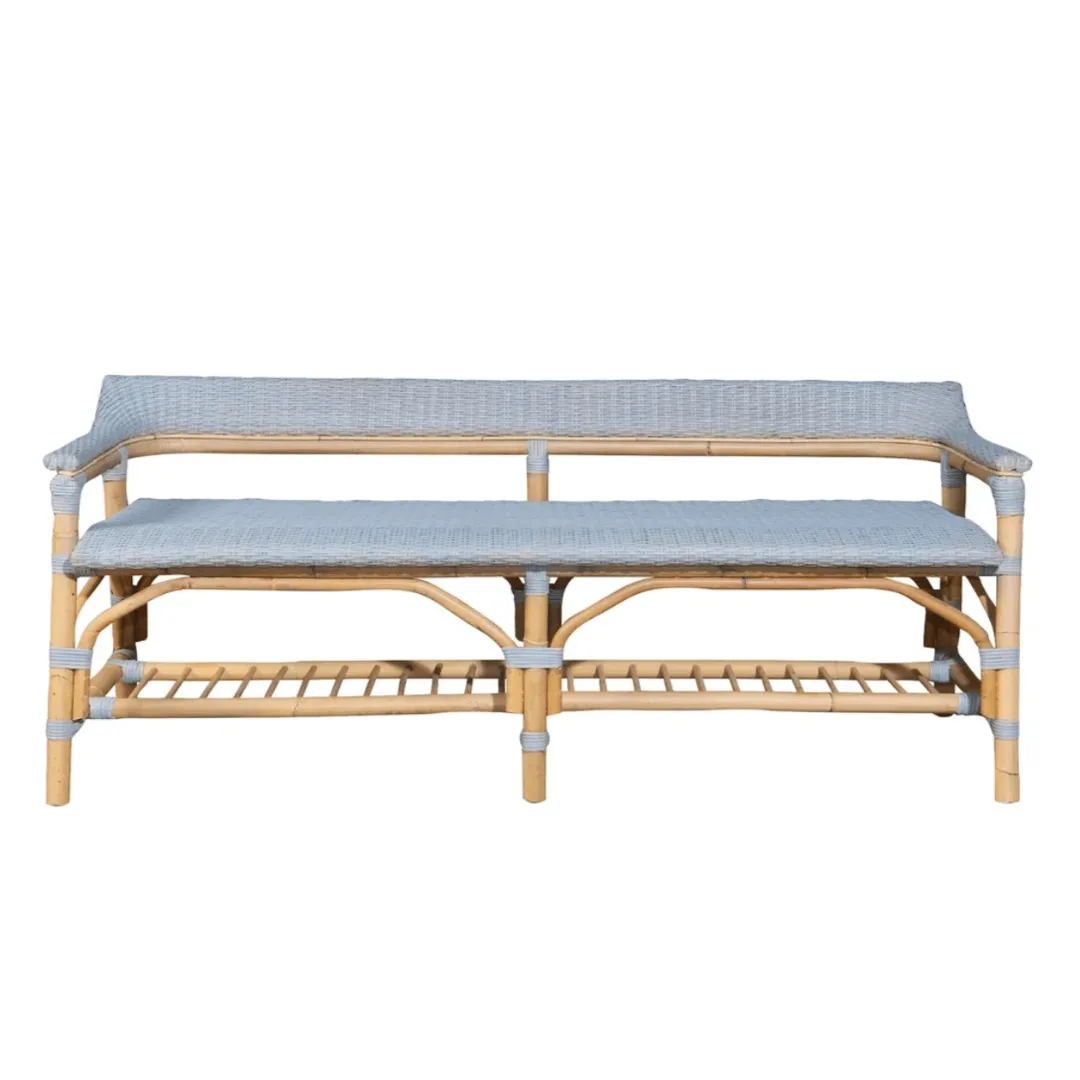 Lucco Rattan Bench - Coastal Blue