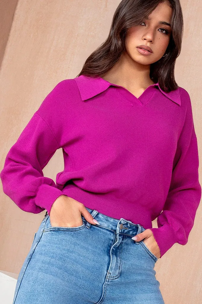 Lucinda Purple Knit Rugby Top
