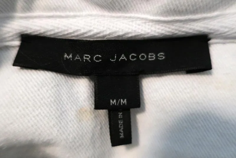 Marc Jacobs Puff Sleeve Rugby Sweater Gray/Navy Size Medium Ruffle Collar Top