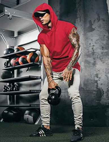 Men Workout Short Sleeve Shirts Athletic Mens Top Muscle Sportswear Red XXL