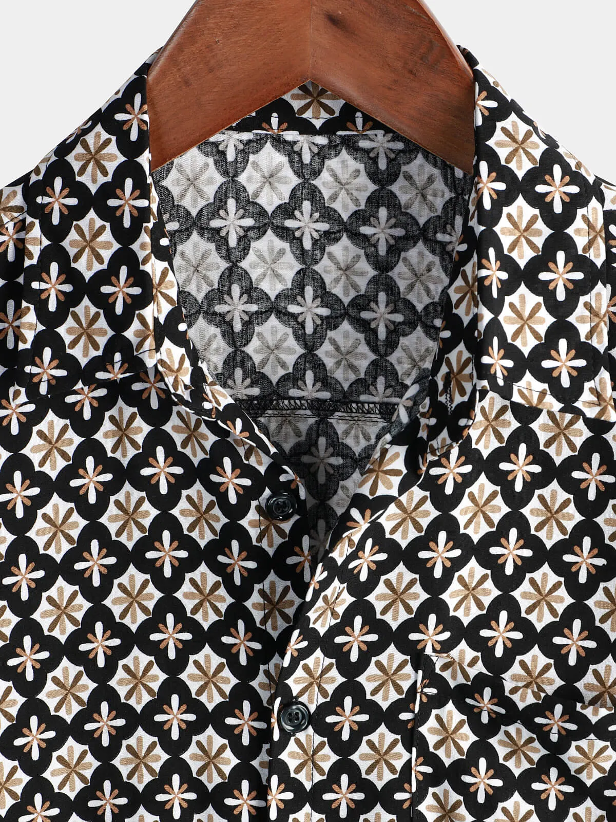 Men's Black Button Summer Beach Short Sleeve Shirt