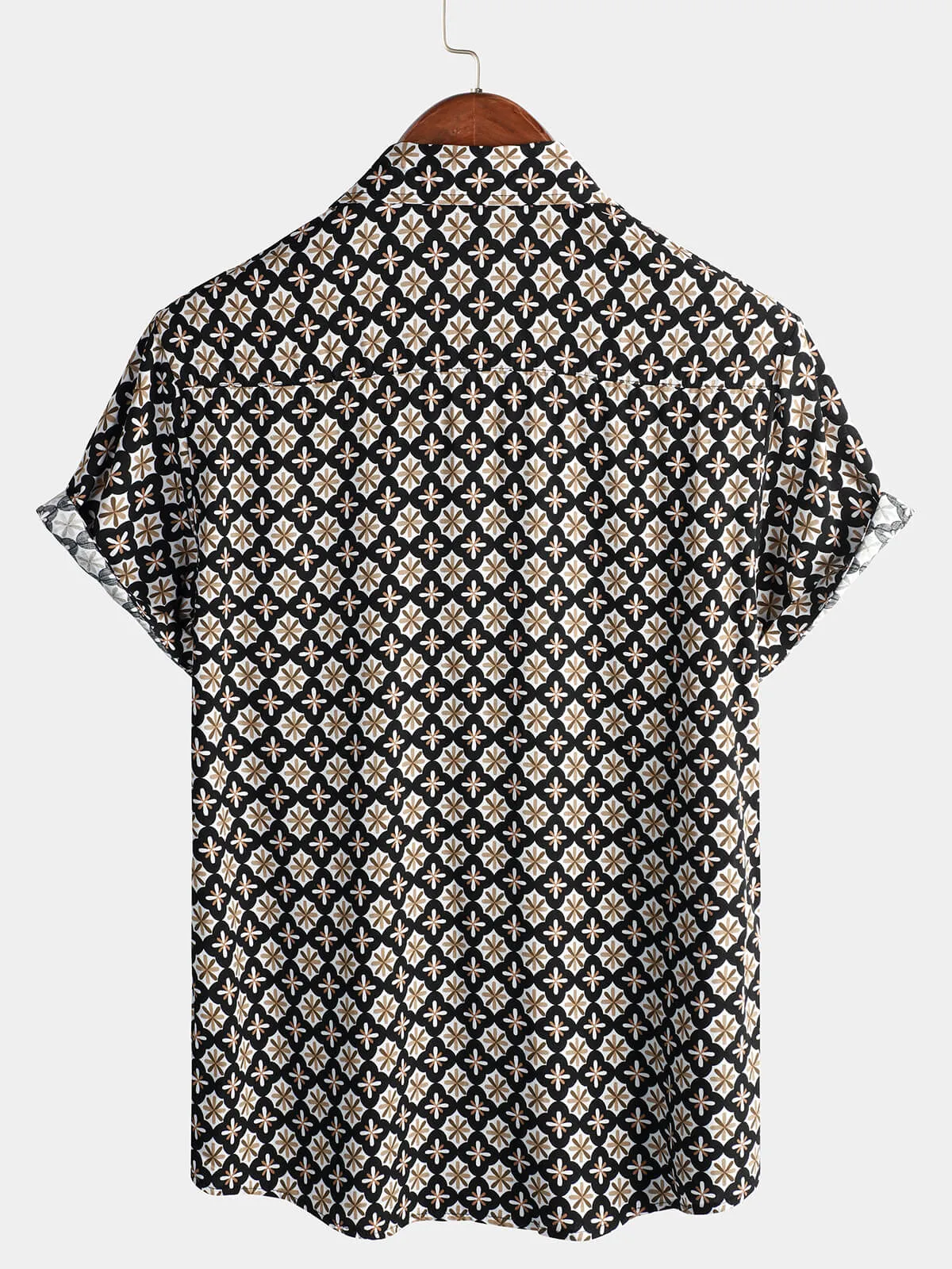 Men's Black Button Summer Beach Short Sleeve Shirt