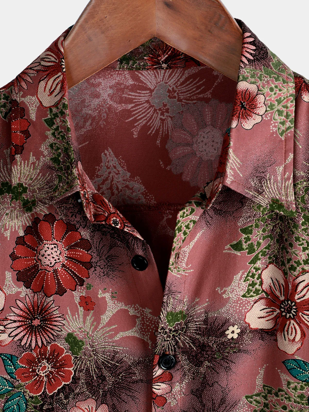 Men's Casual Vintage Floral Beach Rayon Short Sleeve Button Up Shirt