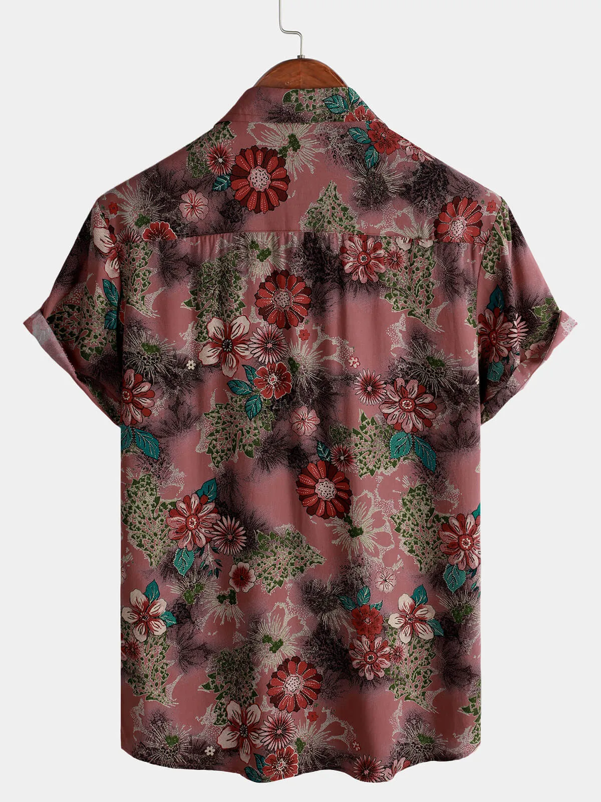 Men's Casual Vintage Floral Beach Rayon Short Sleeve Button Up Shirt