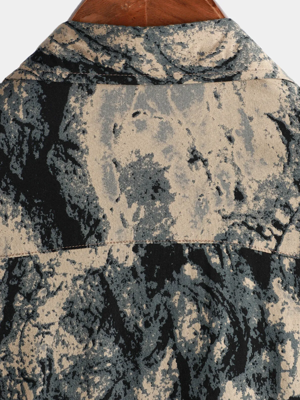 Men's Khaki Retro Art Print Casual Short Sleeve Button Up Shirt