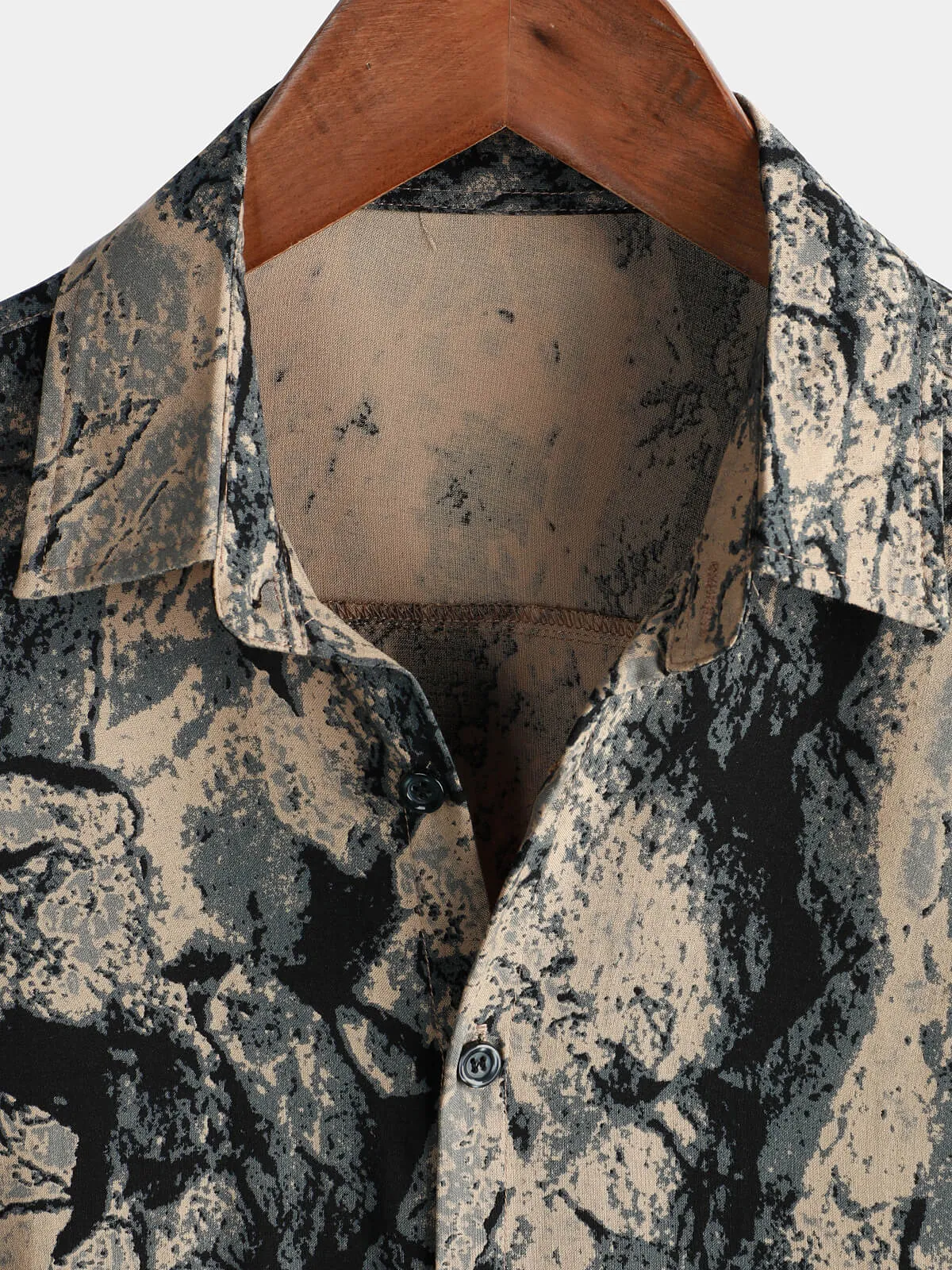 Men's Khaki Retro Art Print Casual Short Sleeve Button Up Shirt