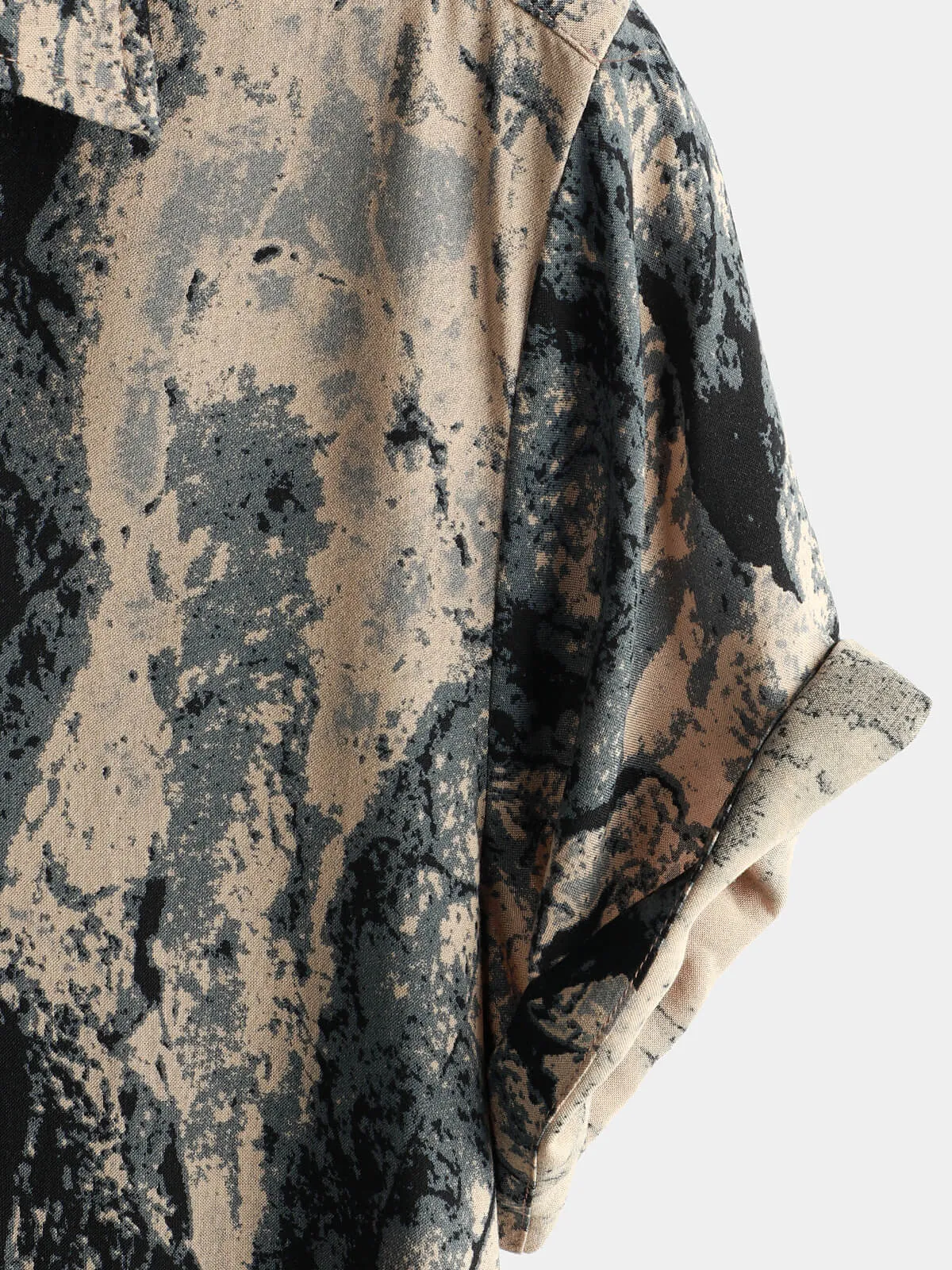 Men's Khaki Retro Art Print Casual Short Sleeve Button Up Shirt