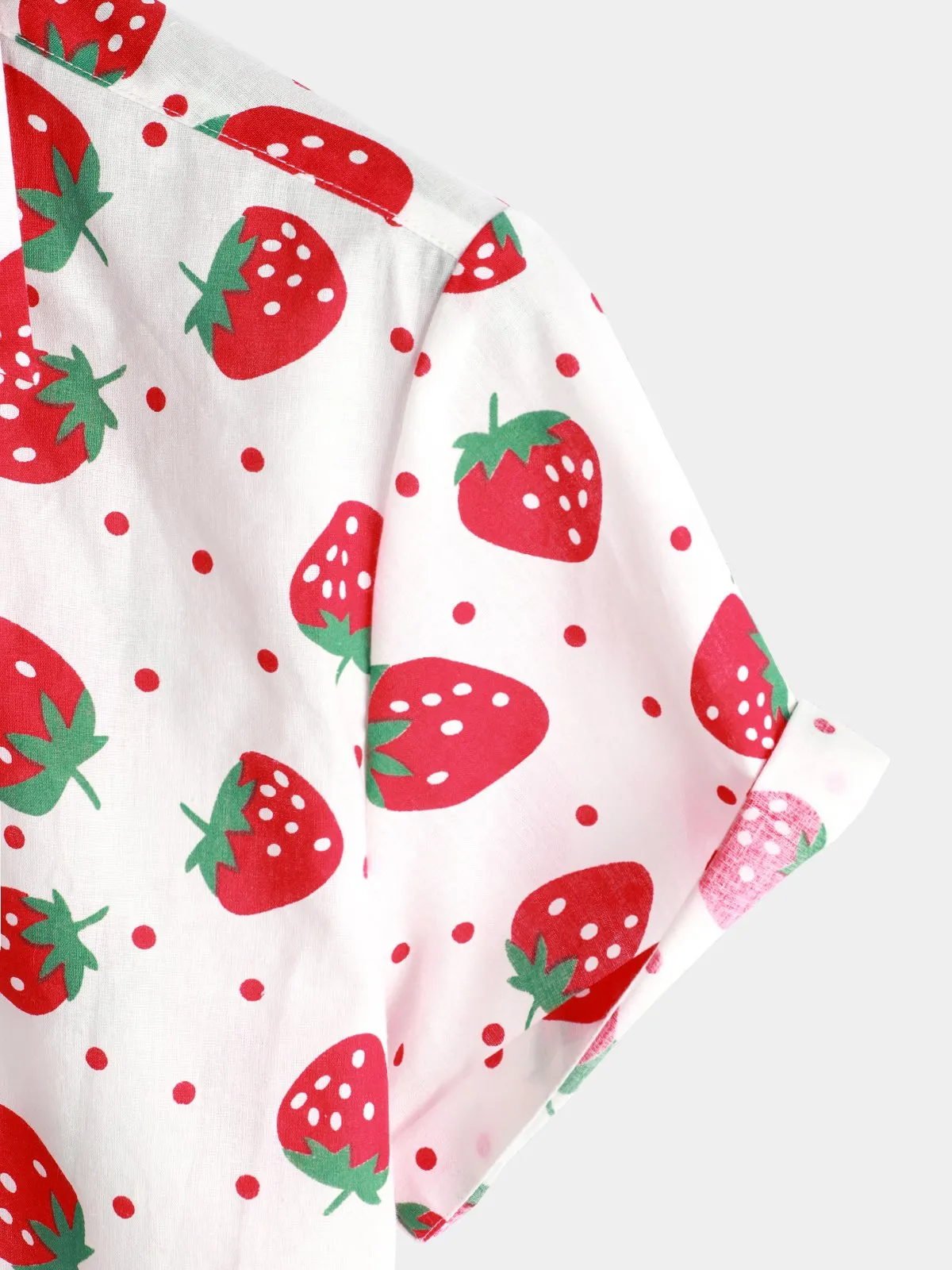 Men's Strawberry Print Fruit Cotton Button up Hawaiian Resort Cotton Collared Shirt