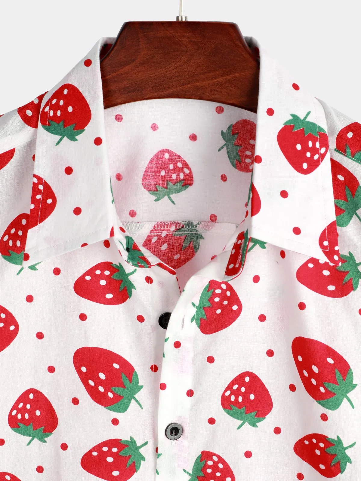 Men's Strawberry Print Fruit Cotton Button up Hawaiian Resort Cotton Collared Shirt