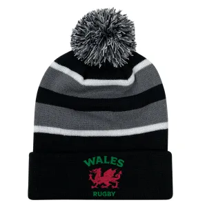 Nations of Rugby Wales Hooped Knit Fold Over Pom-Pom Beanie