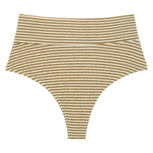 Neutral Stripe Added Coverage High Rise Bikini Bottom