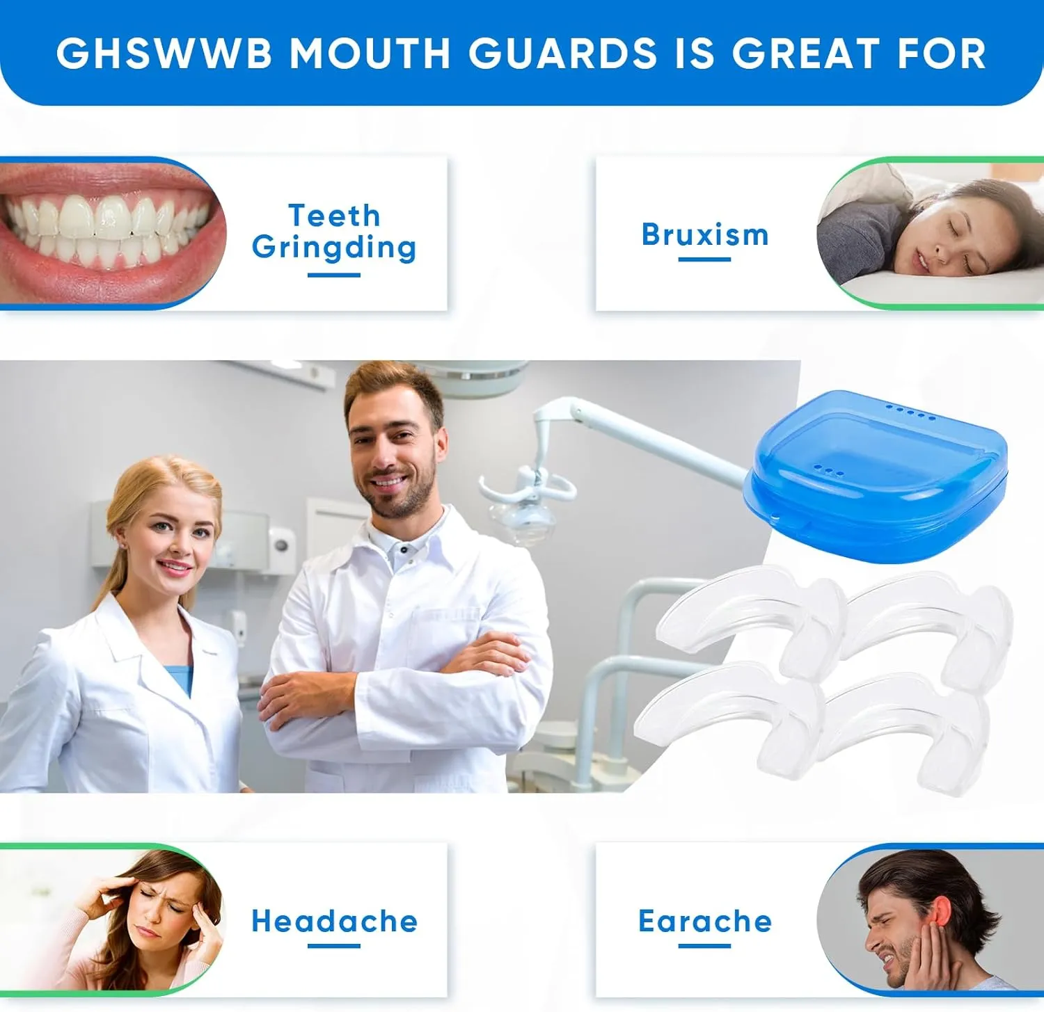NEW Mouth Guard for Grinding Teeth, Moldable Dental Guard for Night Sleeping - 4 Pack