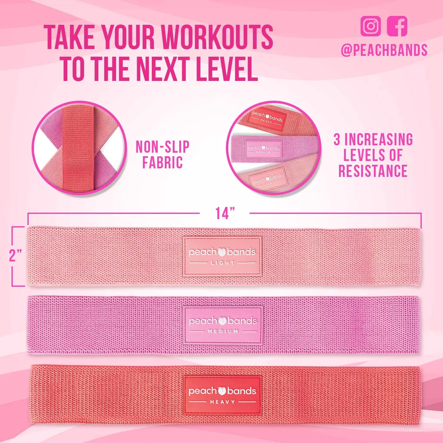 New Peach Bands Hip Band Set - Fabric Booty Resistance Bands for Leg and Butt Workouts