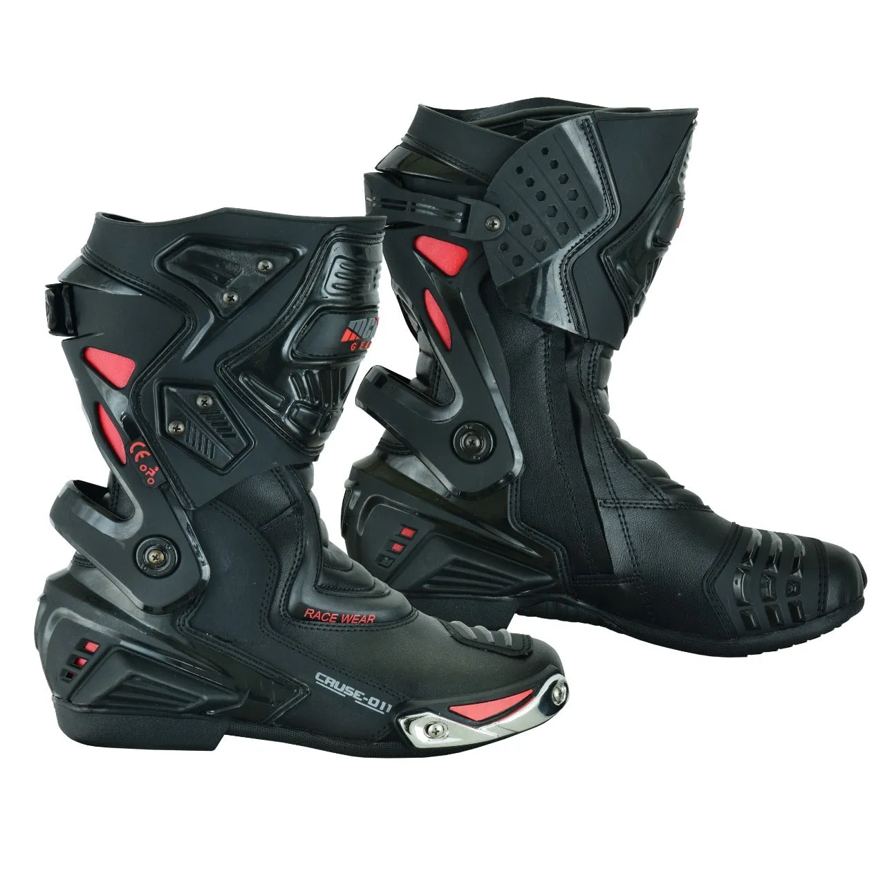 NEW Real Leather High Tech Mens Long Red & Black CE Motorbike Motorcycle Racing Sports Boots