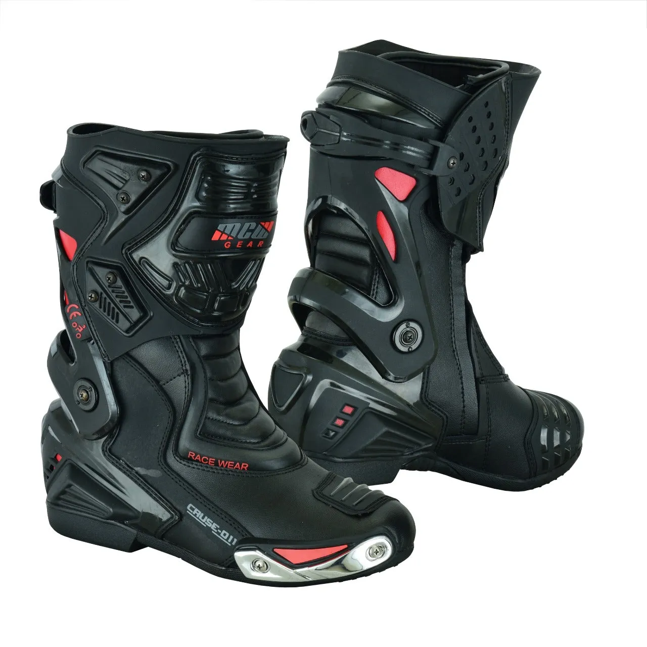 NEW Real Leather High Tech Mens Long Red & Black CE Motorbike Motorcycle Racing Sports Boots