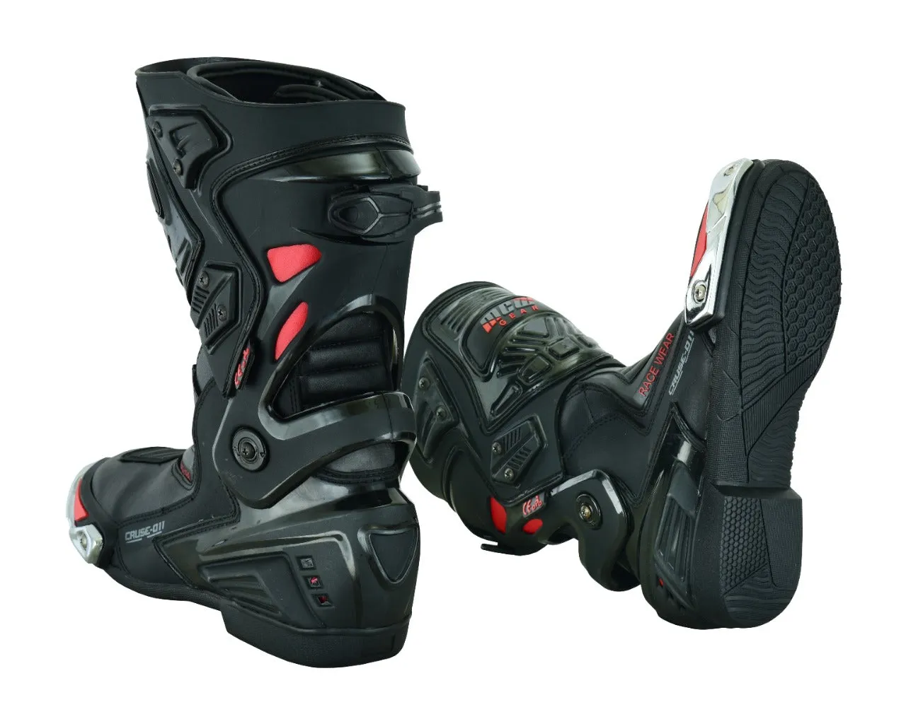 NEW Real Leather High Tech Mens Long Red & Black CE Motorbike Motorcycle Racing Sports Boots