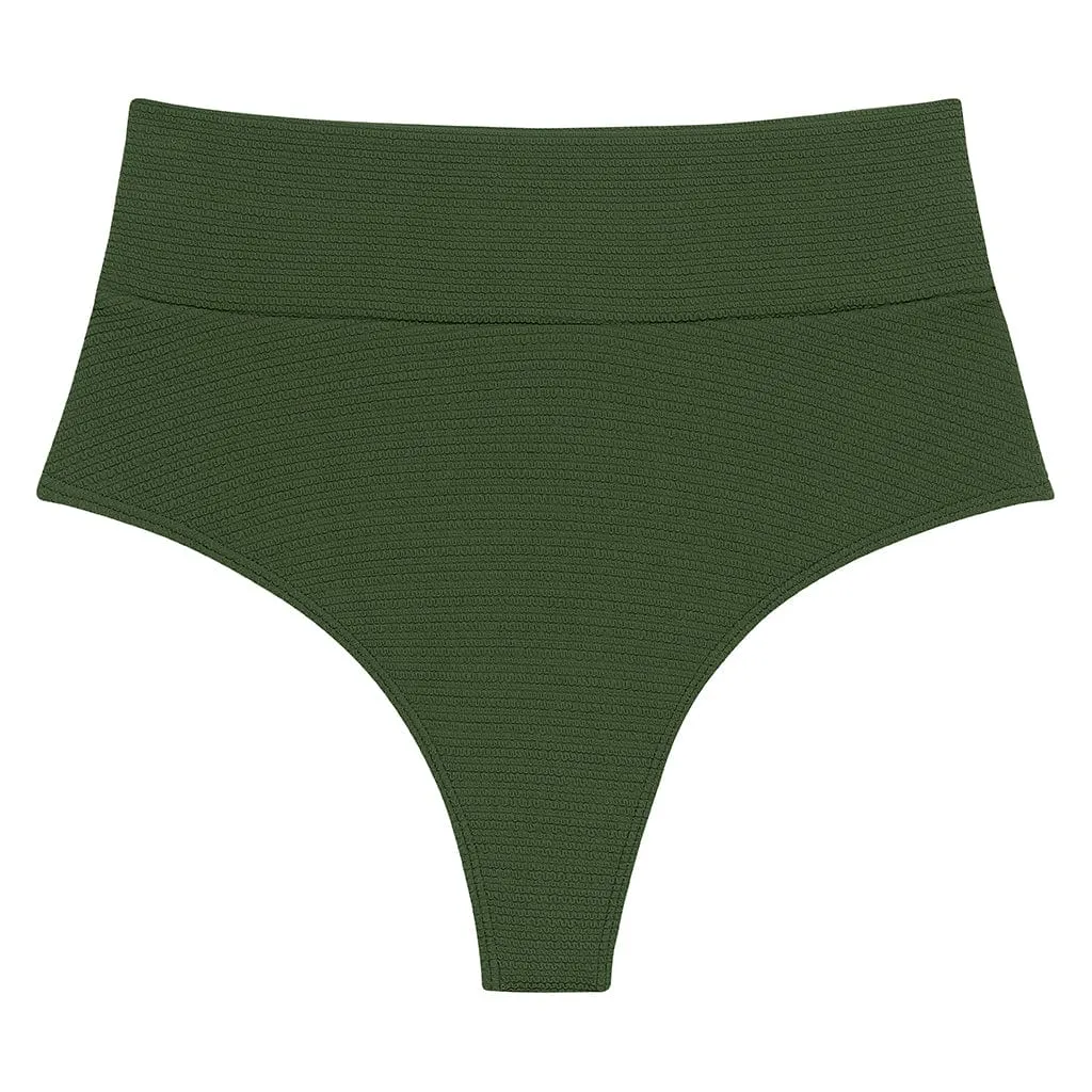 Olive Micro Scrunch Added Coverage High Rise Bikini Bottom