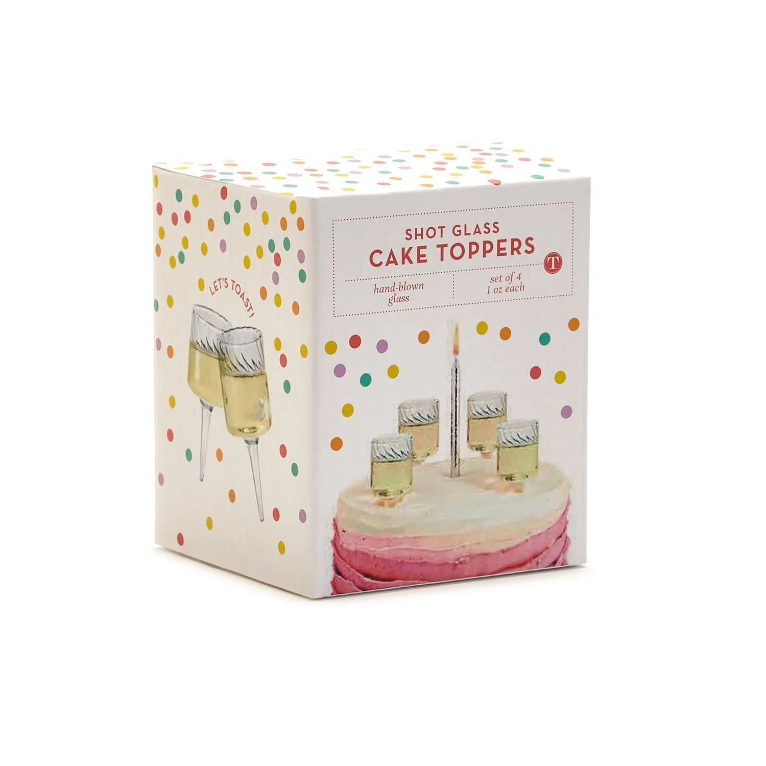 Party Time Birthday Set of 4 Cake Topper Shot Glasses