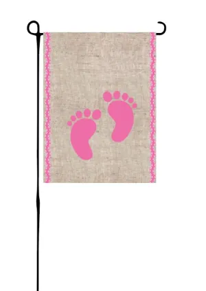 Pink Baby Feet on Faux Burlap Garden Flag
