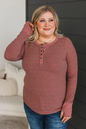 Put You First Striped Henley Top- Brick