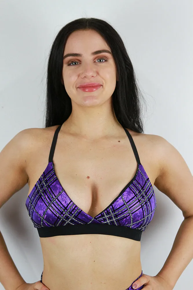 Rarr Bikini Bra - Purple Tartan Sparkle