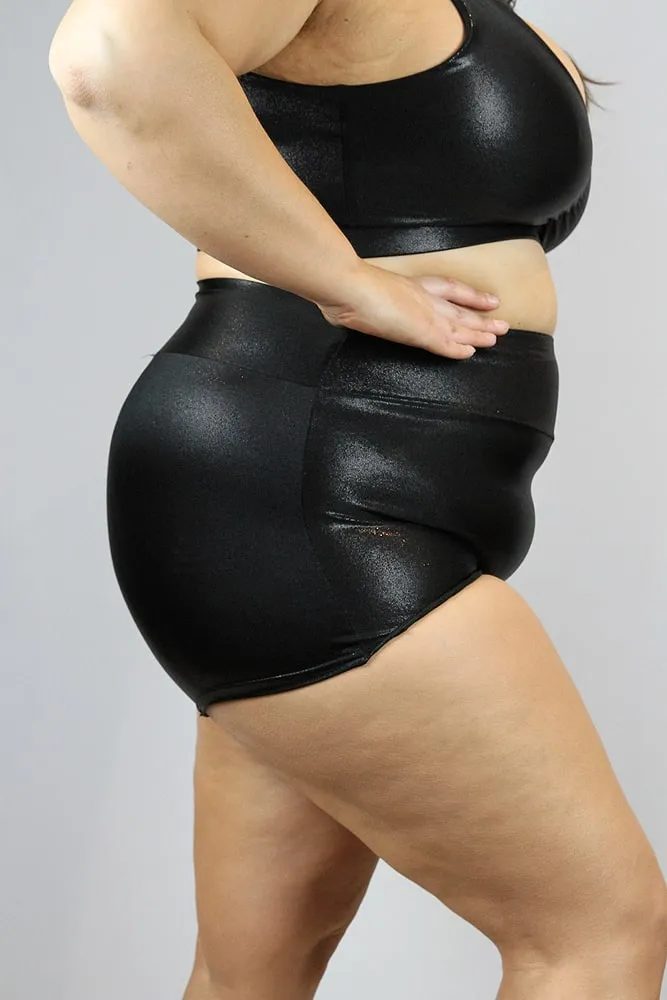 Rarr High Waisted Cheeky Shorts Plus Size – Sparkle Black