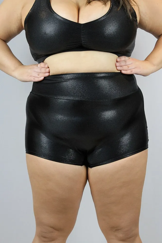 Rarr High Waisted Cheeky Shorts Plus Size – Sparkle Black