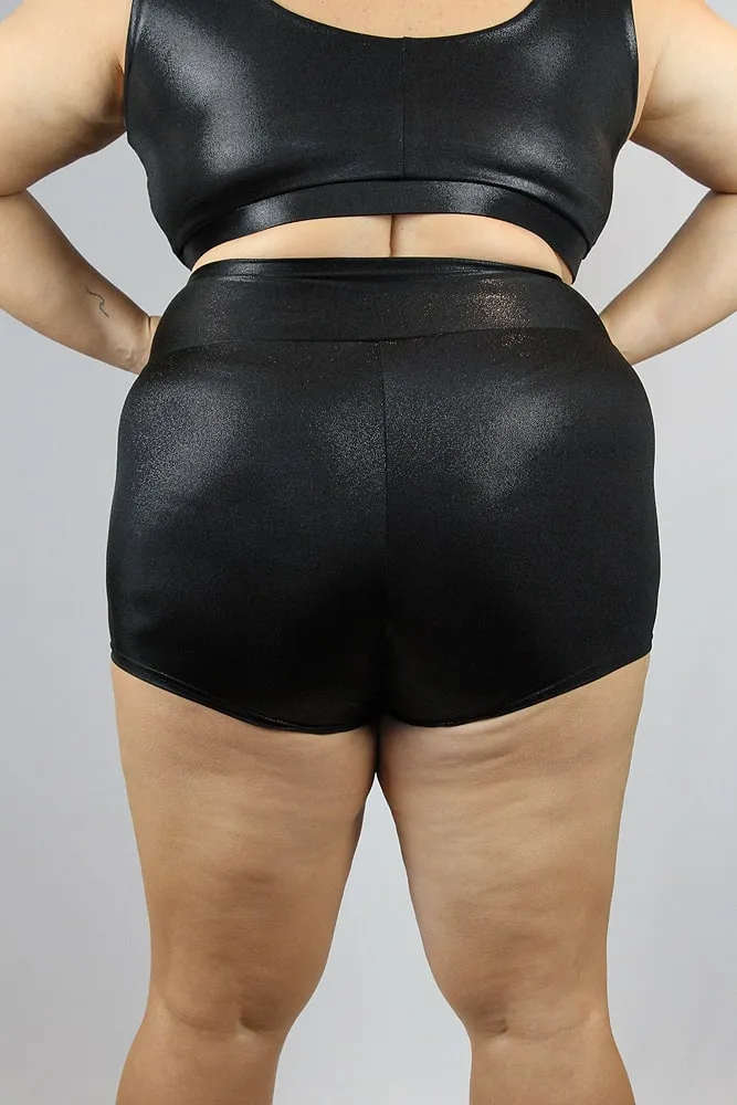 Rarr High Waisted Cheeky Shorts Plus Size – Sparkle Black