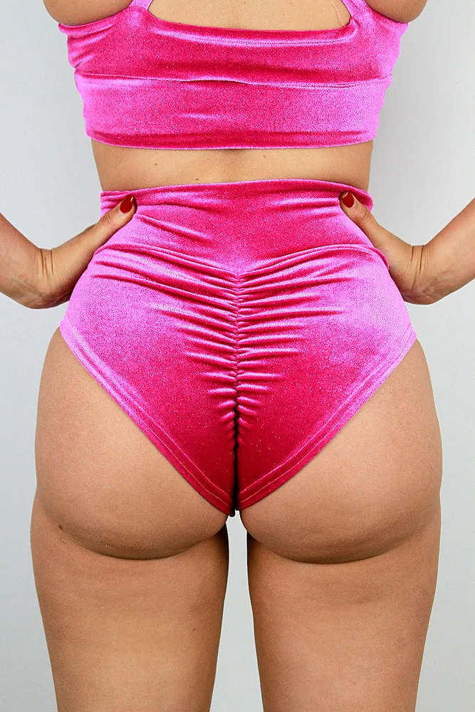 Rarr Velvet Sparkle High Waist Short - Pink Glitter