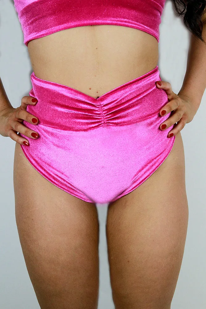 Rarr Velvet Sparkle High Waist Short - Pink Glitter