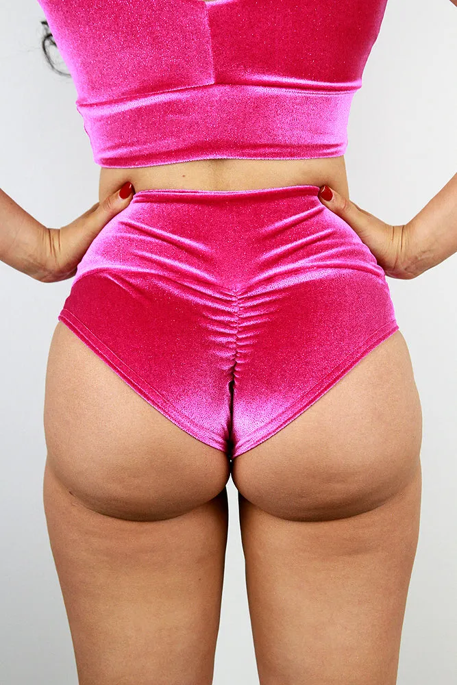 Rarr Velvet Sparkle Low Waist Booty Short - Pink Glitter
