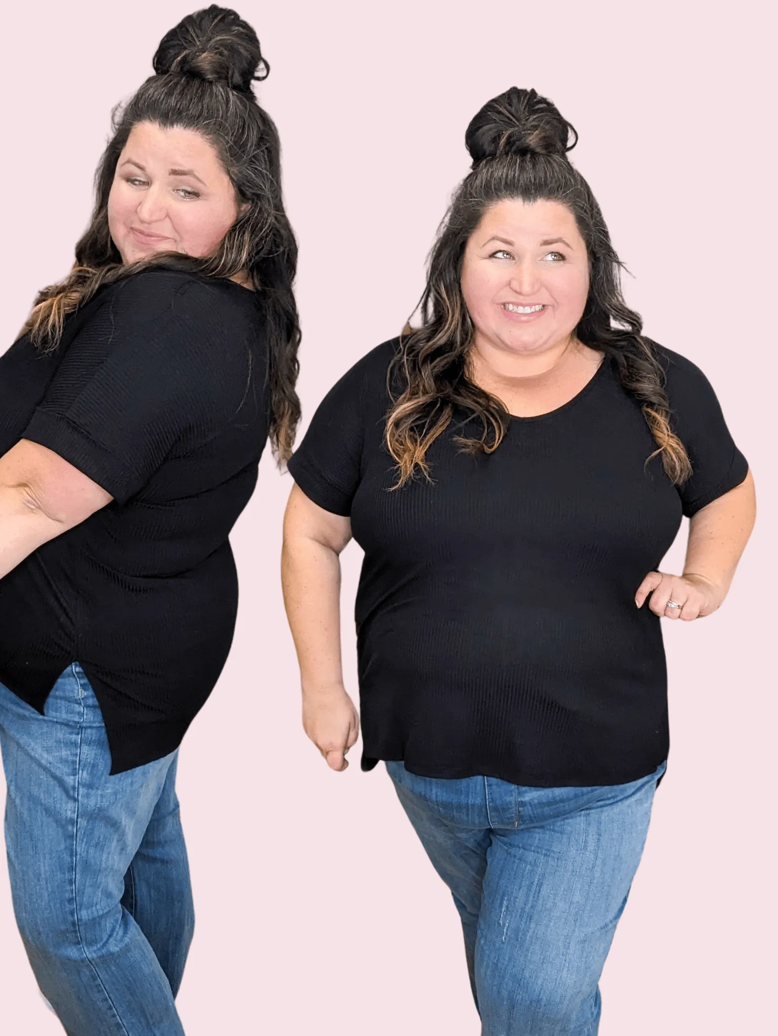 Rory Ribbed High Low Dolman Tee in Black