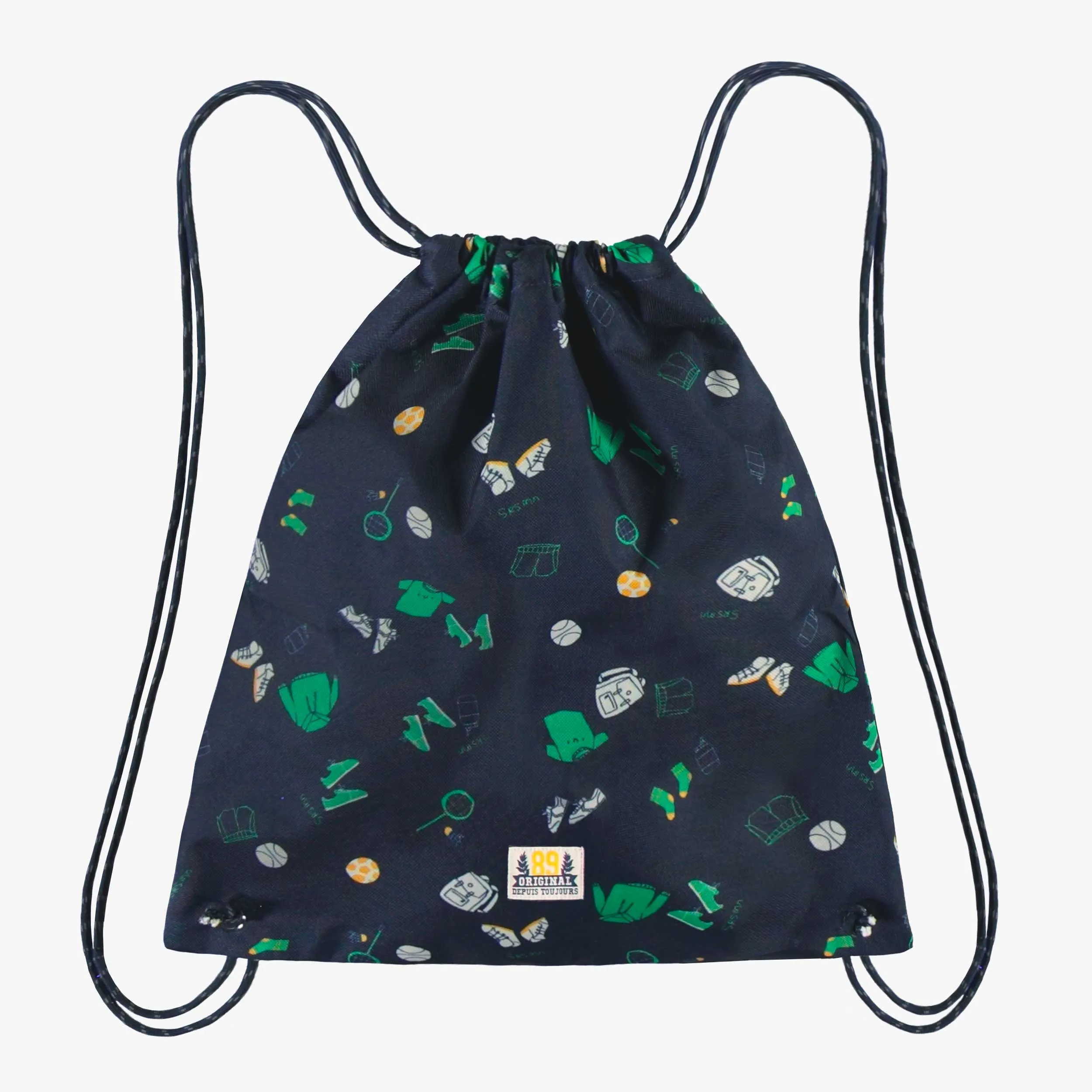 Sac tout usage marine à motifs de matériels d'artiste, enfant || Navy all-purpose bag with art supplies all over print, child